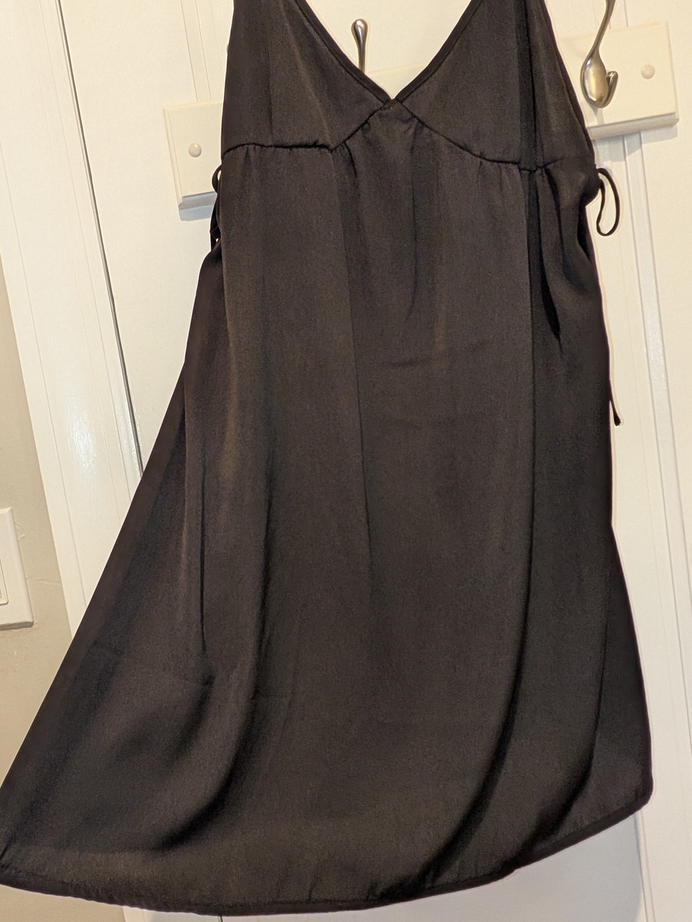 Classic Black Mini Slip Dress with V-Neck, Thin Straps And Adjustable Side Ties